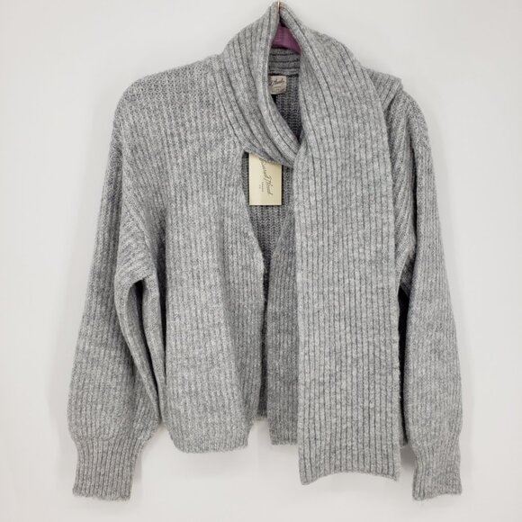 Universal Thread Chunky Ribbed Knit Cardigan Sweater S Attached Scarf  Gray - Picture 3 of 14